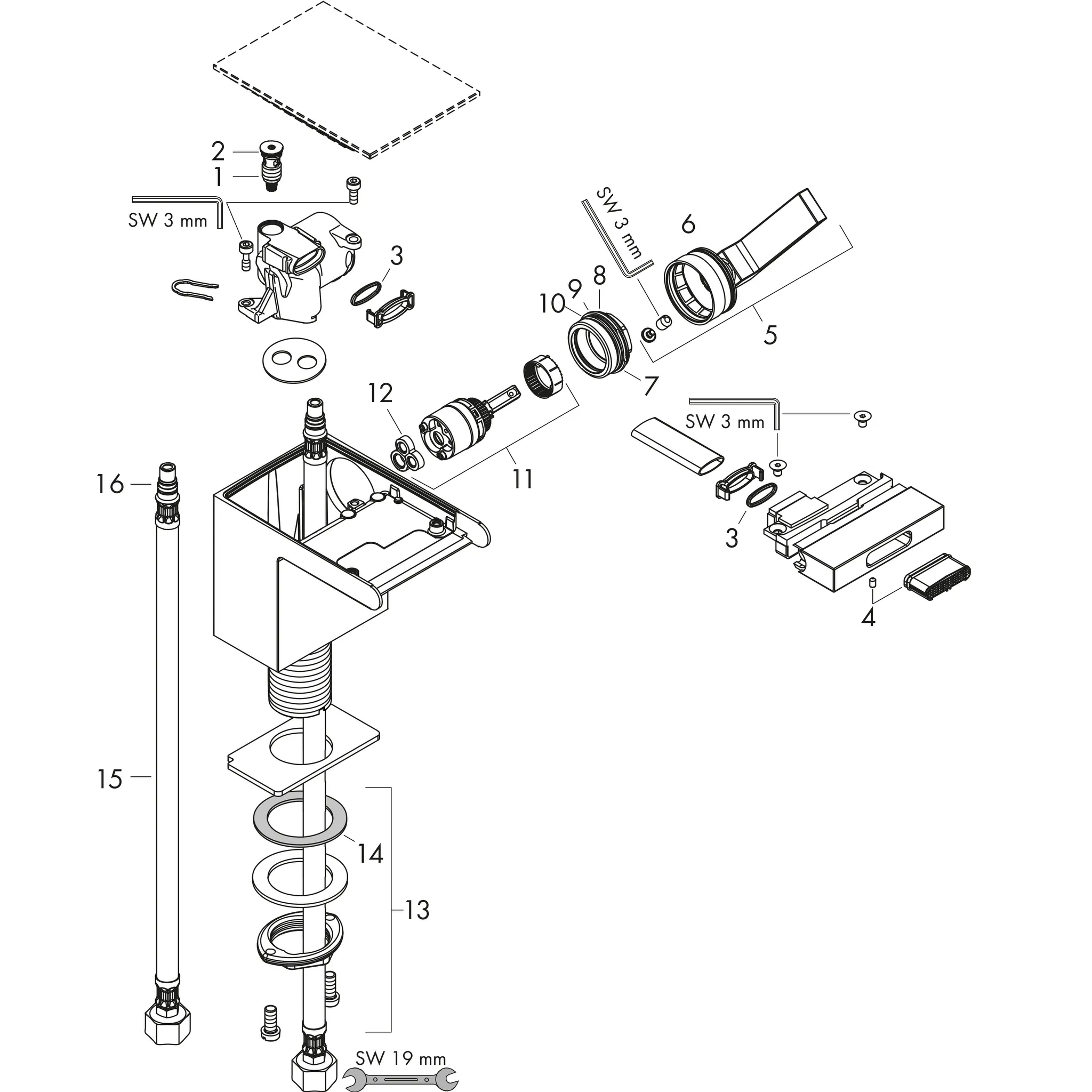 AXOR MyEdition Einhebel-Bidetmischer mit Push-Open Ablaufgarnitur ohne Platte Chrom
