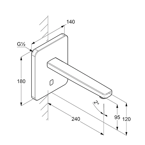 ZENTA-E UP-Wandarmatur, Eckig ohne Mischhebel, 240mm Auslauf chrom