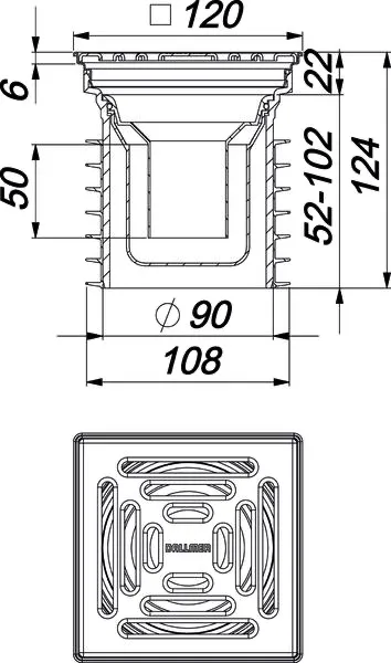 Dallmer Bodenablauf Pronto, DN 100, 120 x 120 mm, Edelstahl 1.4301, Belastungsklasse K 3 (300 kg)