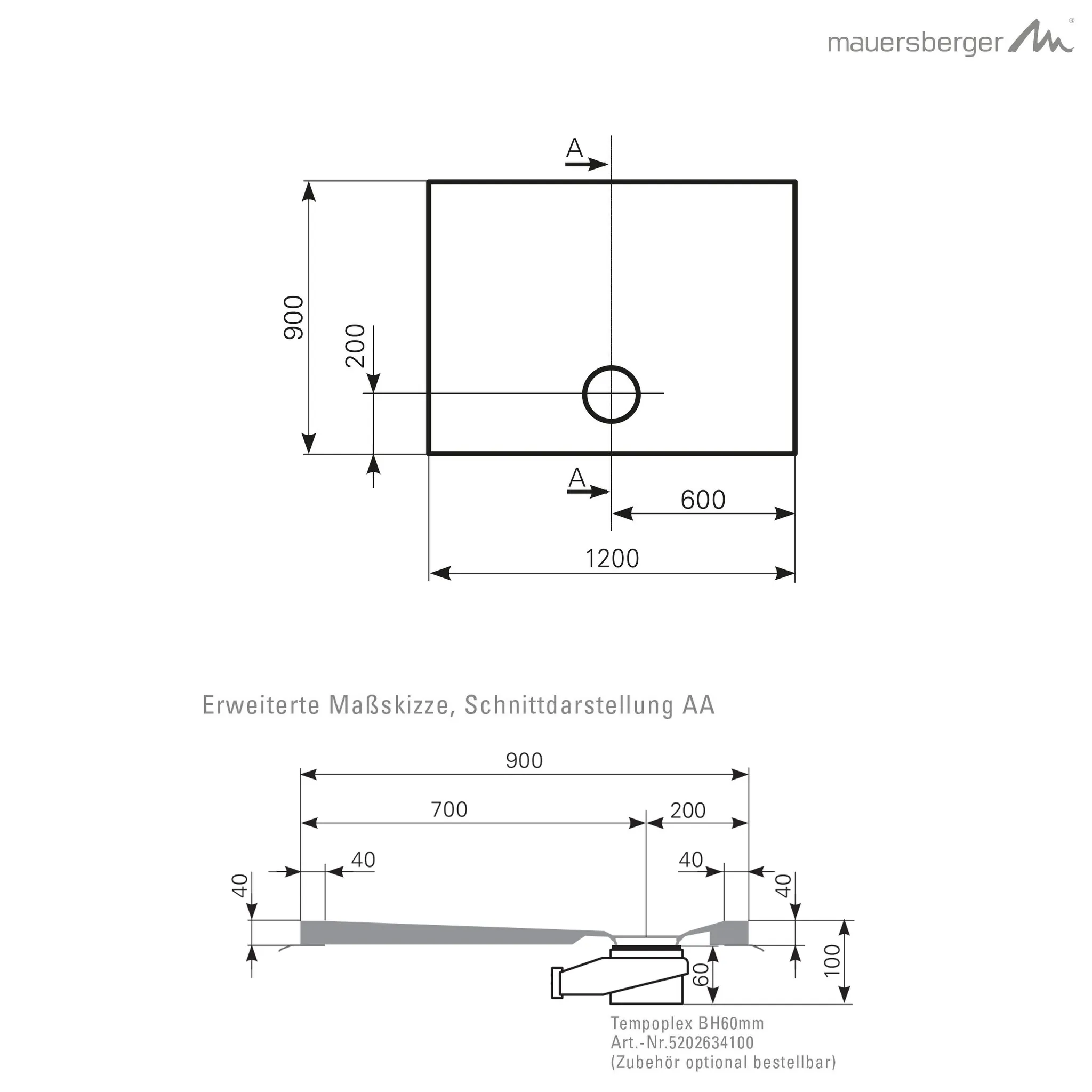 Mauersberger davisi Acryl-Duschflächen-Block 120⁄90 1200x900x40, Farbgruppe 2