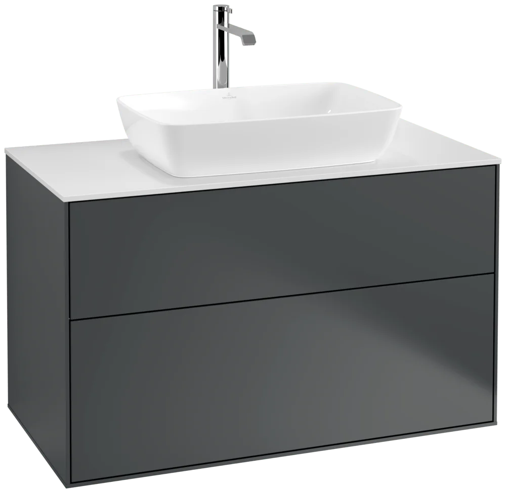 Villeroy & Boch Finion F76 Waschbeckenunterschrank, Midnight Blue Matt Lacquer / Glass White Matt