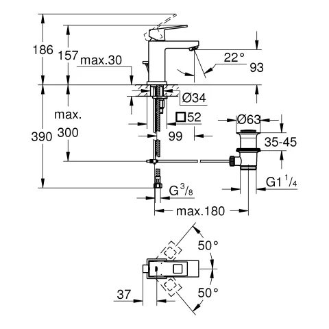 Einhand-Waschtischbatterie Eurocube 23127, S-Size, Einlochmontage, Zugstangen-Ablaufgarnitur 1 1/4'' Einhand-Waschtischbatterie Eurocube 23127, S-Size, Einlochmontage, Zugstangen-Ablaufgarnitur 1 1/4''