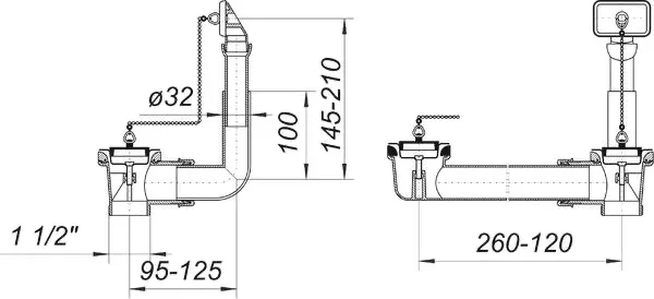 Ab- und Überlauf-Set 024 U, 2 Ketten, 1 1/2″