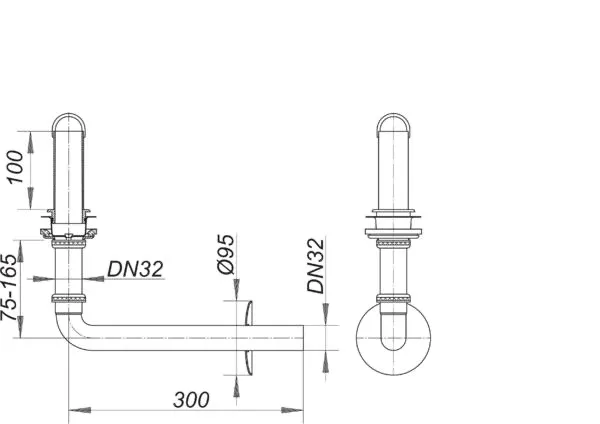 Anschluss-Bogen 320 PC CR, 1 1/4″ x DN 32