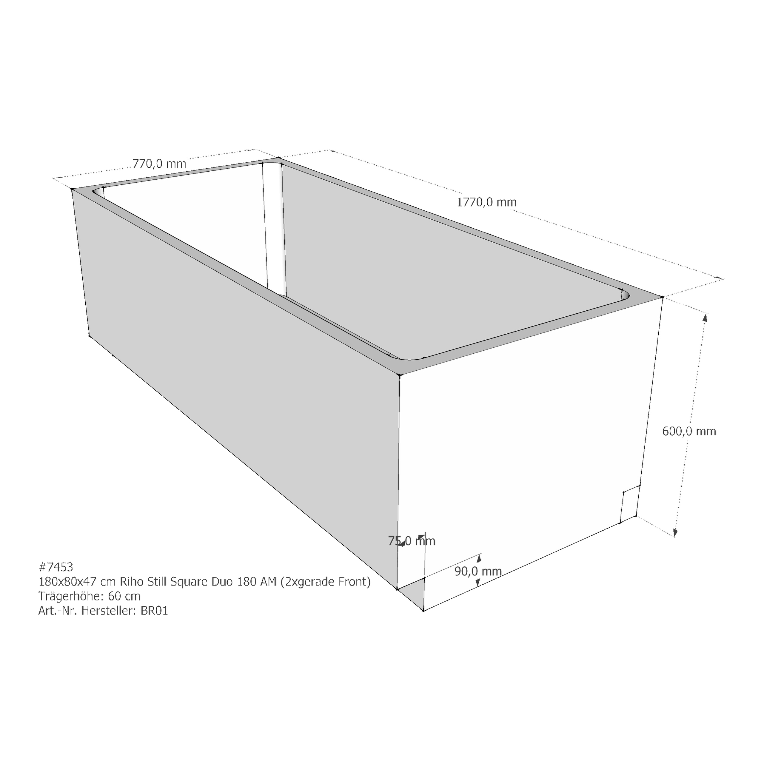 Badewannenträger für Riho Still Duo 180 180 × 80 × 47 cm