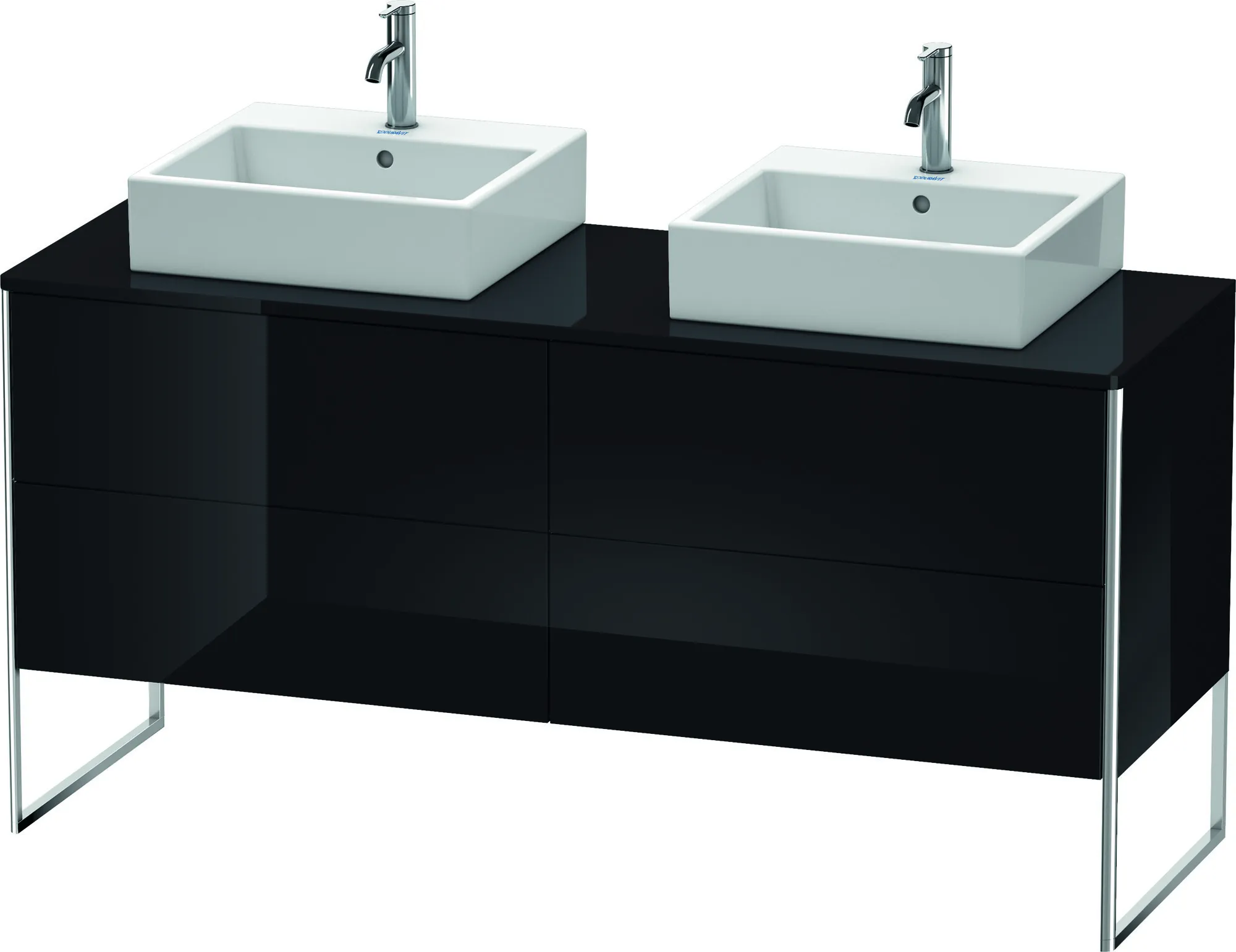 Duravit Waschtischunterschrank bodenstehend „XSquare“ 160 × 77,8 × 54,8 cm Schwarz Hochglanz Becken: links und rechts / Front- & Korpusfarbe: Schwarz Hochglanz / Größe: 160 × 54,8 × 77,8 cm / Oberfläche: Lack / Profile: Chrom / Schubladen: 4 Duravit Waschtischunterschrank bodenstehend „XSquare“ 160 × 77,8 × 54,8 cm Schwarz Hochglanz Becken: links und rechts / Front- & Korpusfarbe: Schwarz Hochglanz / Größe: 160 × 54,8 × 77,8 cm / Oberfläche: Lack / Profile: Chrom / Schubladen: 4