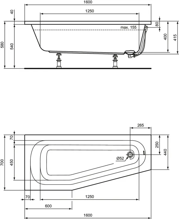 Ideal Standard Badewanne „HotlineNeu“ 70 × 160 cm