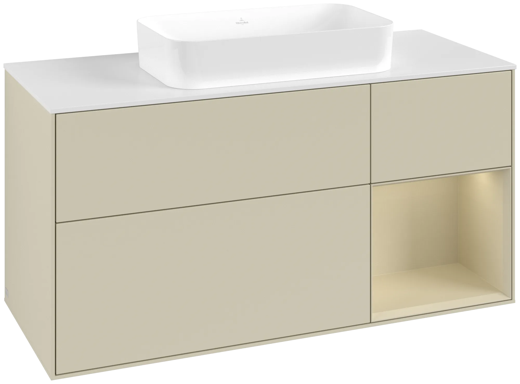 Villeroy & Boch Finion Waschbeckenunterschrank F71, 1200x603x501mm, Silk Grey Matt Lacquer / Glass White Matt