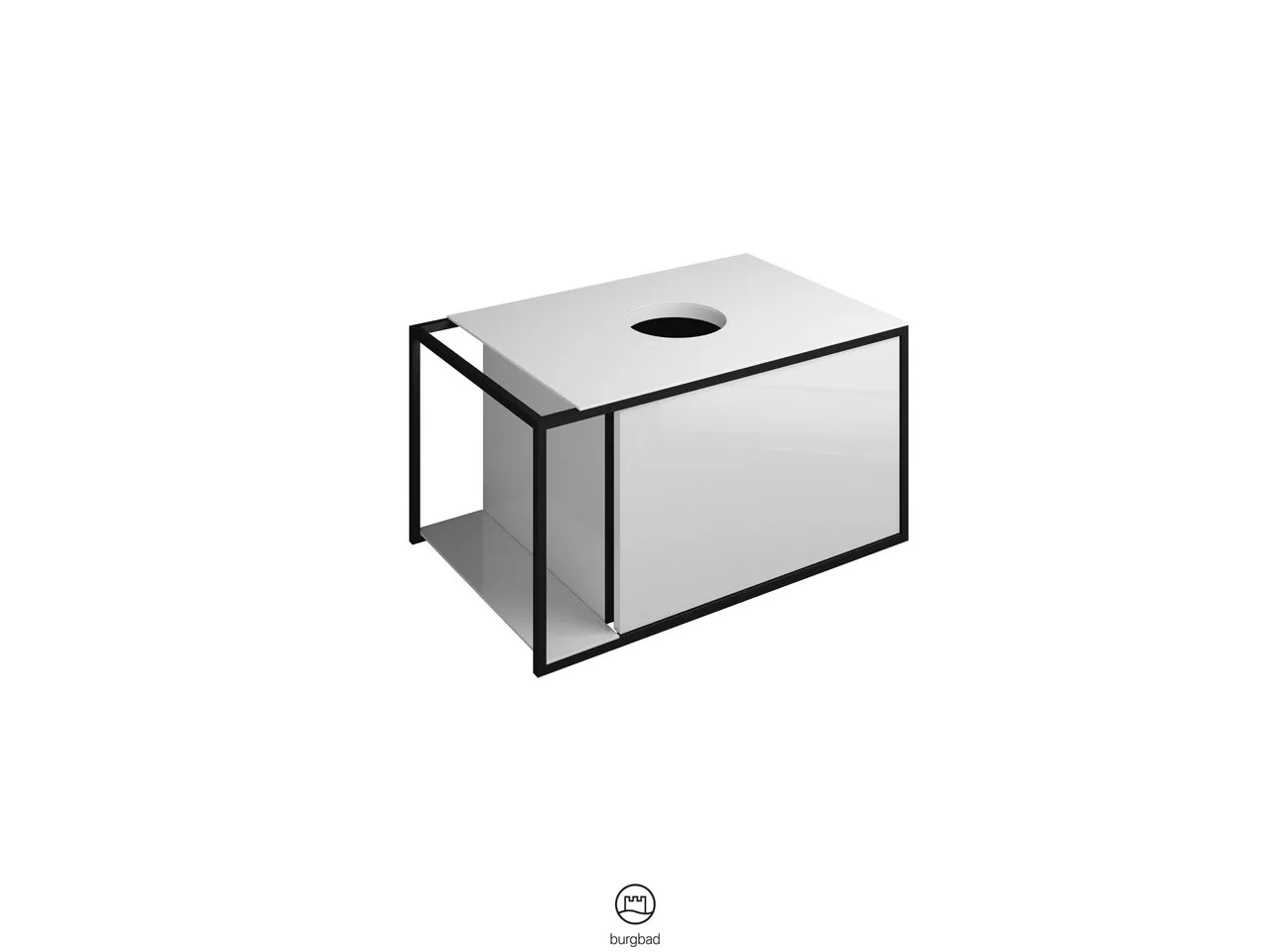 Waschtischunterschrank Junit von burgbad - Weiß, 1 Auszug, 350 mm tief, Alurahmen Schwarz eloxiert, inkl. Raumsparsiphon, H: 395 mm, B: 765 mm, T: 485 mm