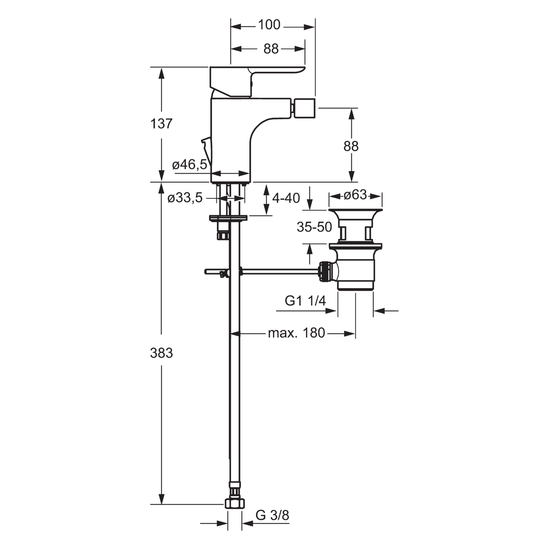 Einhebelmischer Bidetbatterie LIGNA 0606 Zugstangenablaufgarnitur Ausladung 100 mm DN15 Chrom Einhebelmischer Bidetbatterie LIGNA 0606 Zugstangenablaufgarnitur Ausladung 100 mm DN15 Chrom