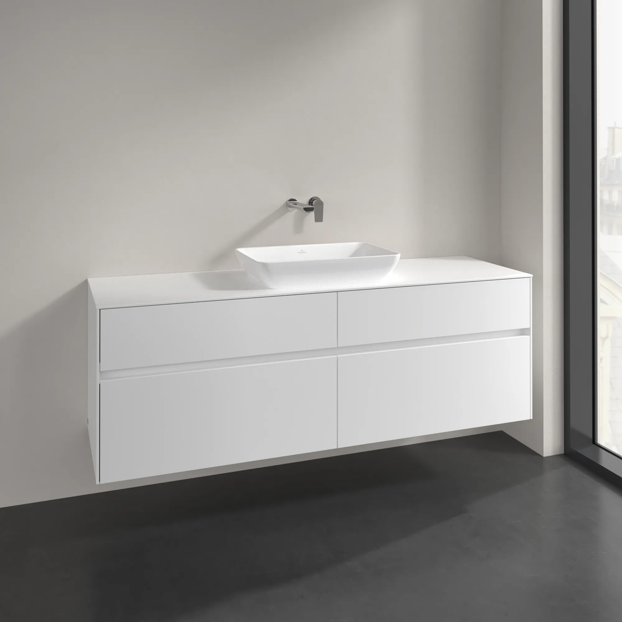 Villeroy & Boch Waschtischunterschrank „Collaro“ 1600 × 548 × 500 mm Weiß Matt, ohne Beleuchtung, für Becken mittig