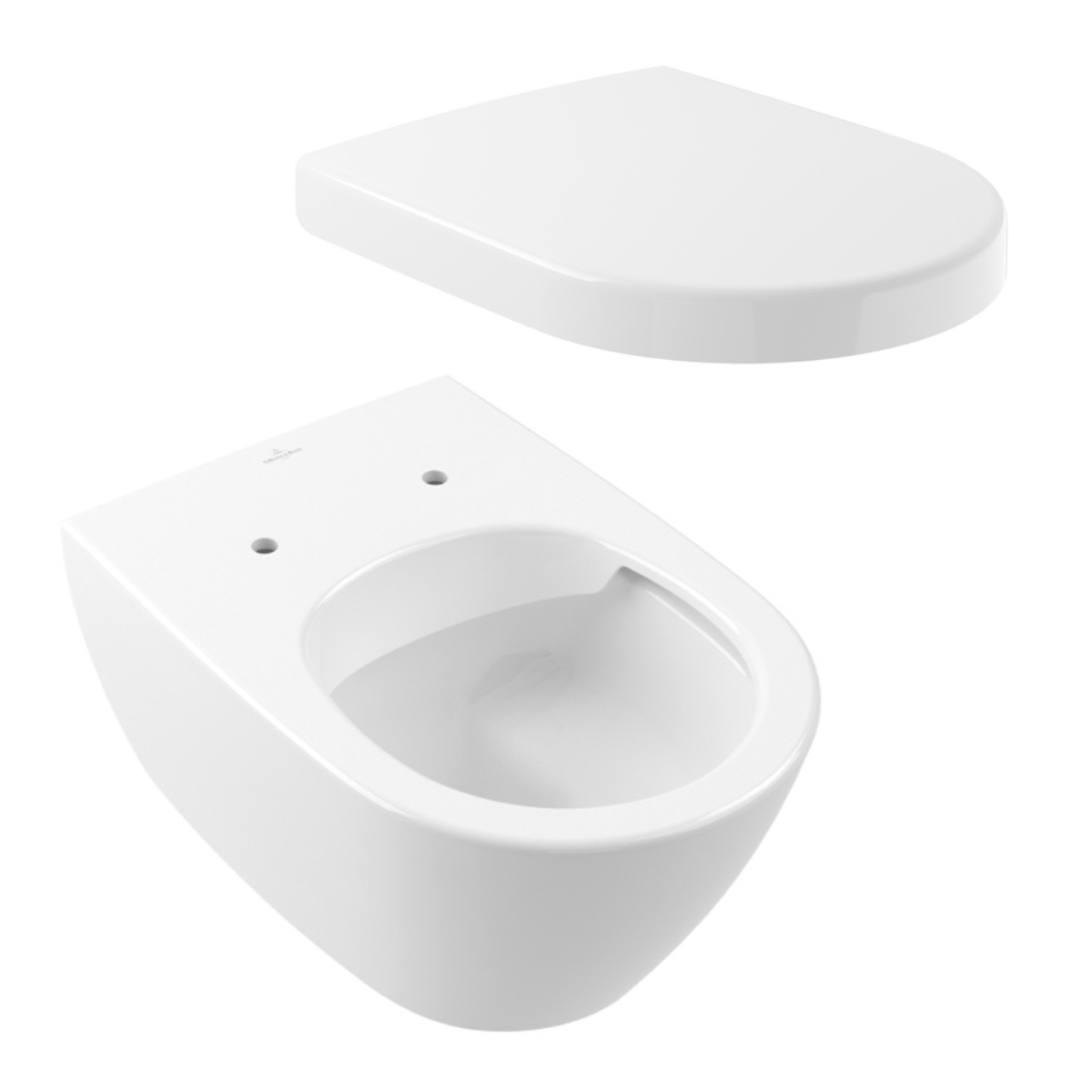 Set Wand-Tiefspül-WC DirectFlush „Subway 2.0“ 37 × 36,5 × 56 cm ohne Spülrand, Abgang waagerecht mit Villeroy & Boch WC-Sitz „Subway 2.0“ inkl. Deckel 35,9 × 45,9 × 6 cm ,, Quick Release, Soft Closing