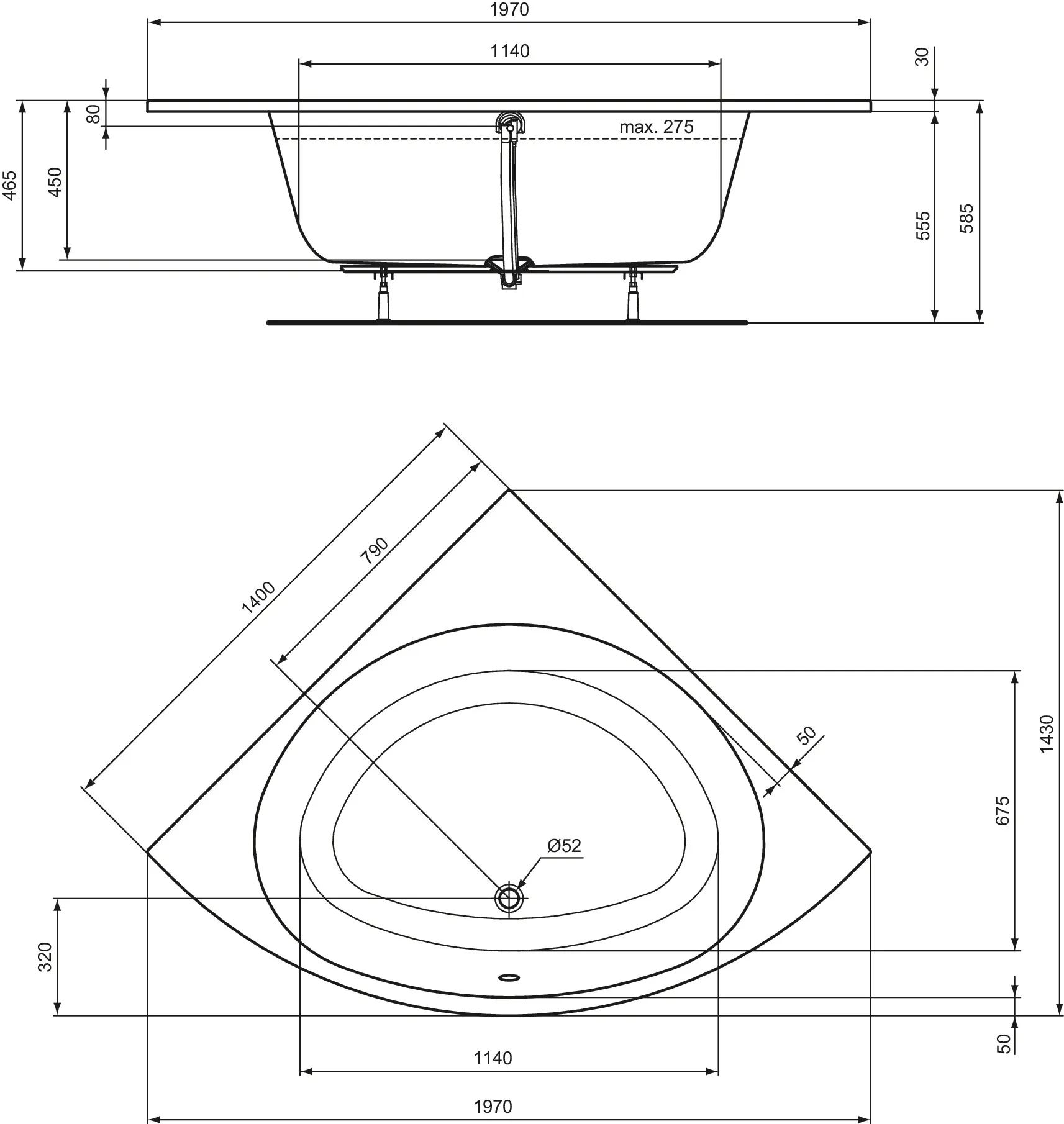 Ideal Standard Badewanne „i.life“ 143 × 197 cm