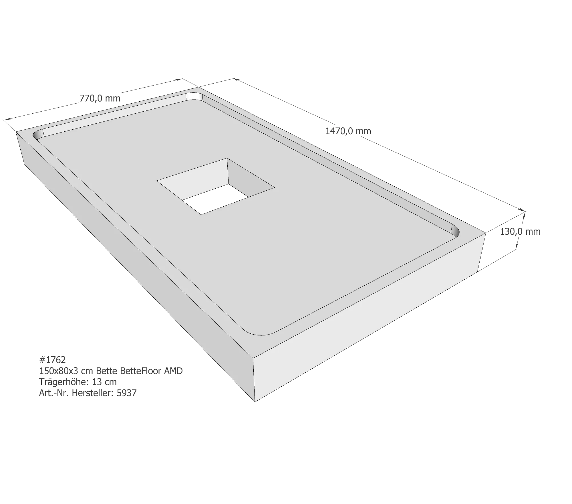 Duschwannenträger für Bette Floor 150 × 80 × 3 cm Breite: 80 cm / Länge: 150 cm
