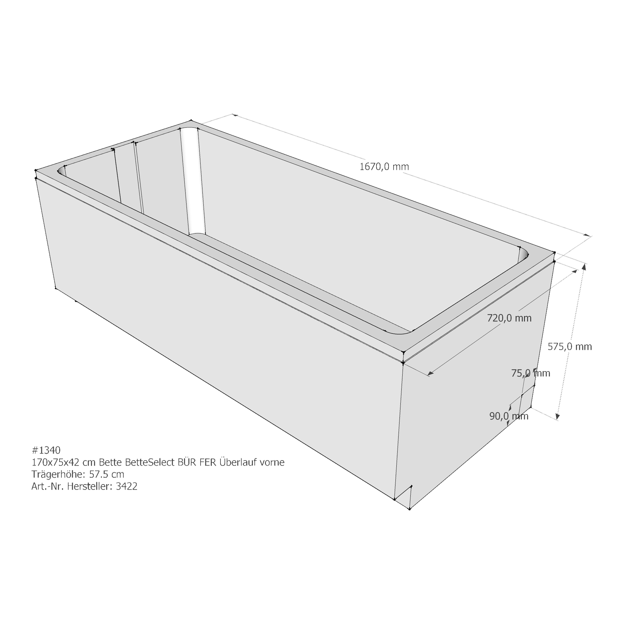 Badewannenträger für Bette Select 170 × 75 × 42 cm Ab- und Überlaufposition: vorn / Breite: 75 cm / Länge: 170 cm Badewannenträger für Bette Select 170 × 75 × 42 cm Ab- und Überlaufposition: vorn / Breite: 75 cm / Länge: 170 cm
