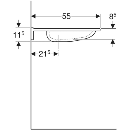 Publica Waschtisch eckiges Design, mit Ausschnitten, barrierefrei: B=70cm, T=55cm, Hahnloch=mittig, Überlauf=ohne, weiß-alpin