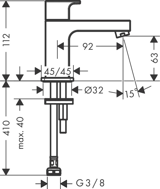 Hansgrohe Vernis Shape Standventil 70, Chrom, Hebelgriff, Ausladung 92 mm, Auslaufhöhe 63.0 mm, Anschluss DN15 Hansgrohe Vernis Shape Standventil 70, Chrom, Hebelgriff, Ausladung 92 mm, Auslaufhöhe 63.0 mm, Anschluss DN15