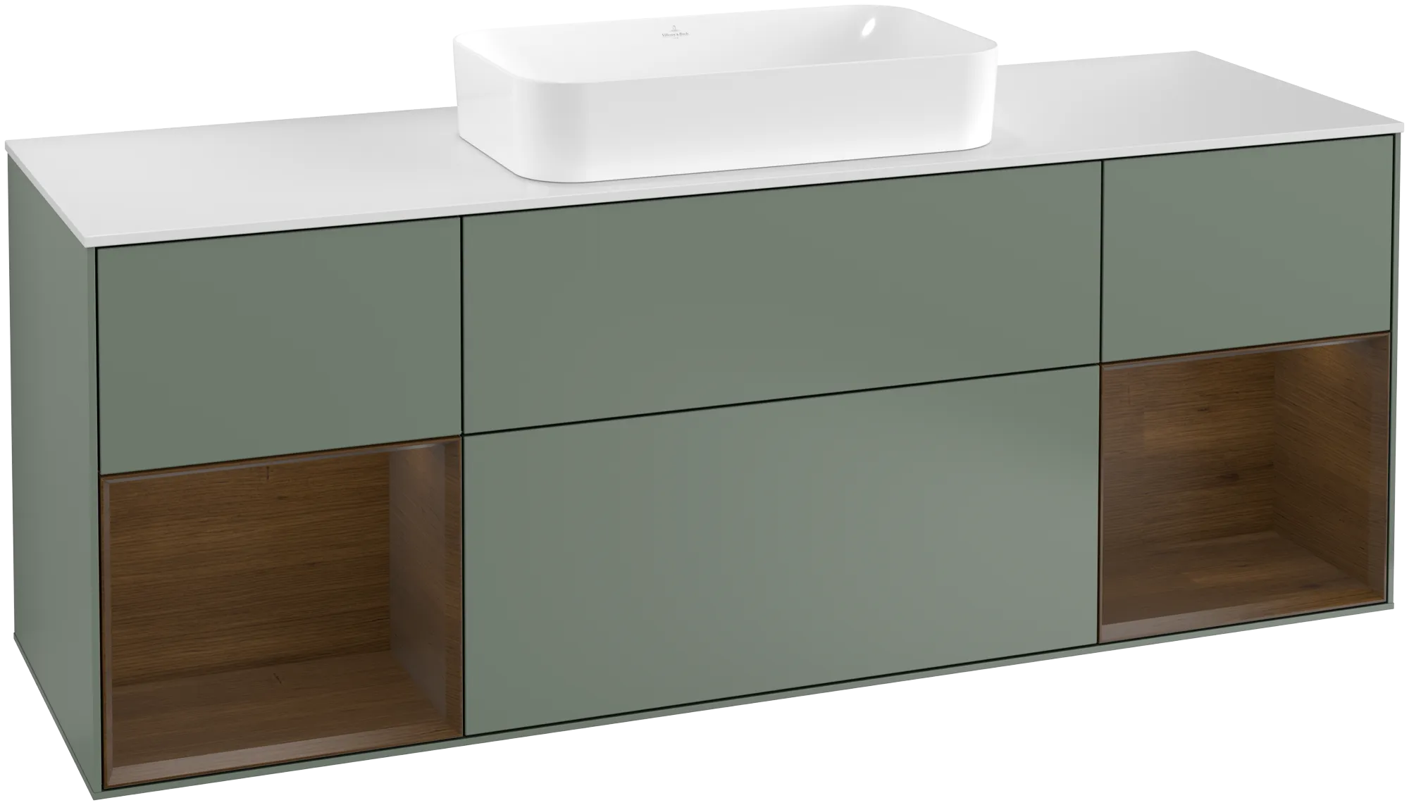 Villeroy & Boch Finion Waschbeckenunterschrank G33 1600x603x501mm Olive Matt/Walnut/Glass White