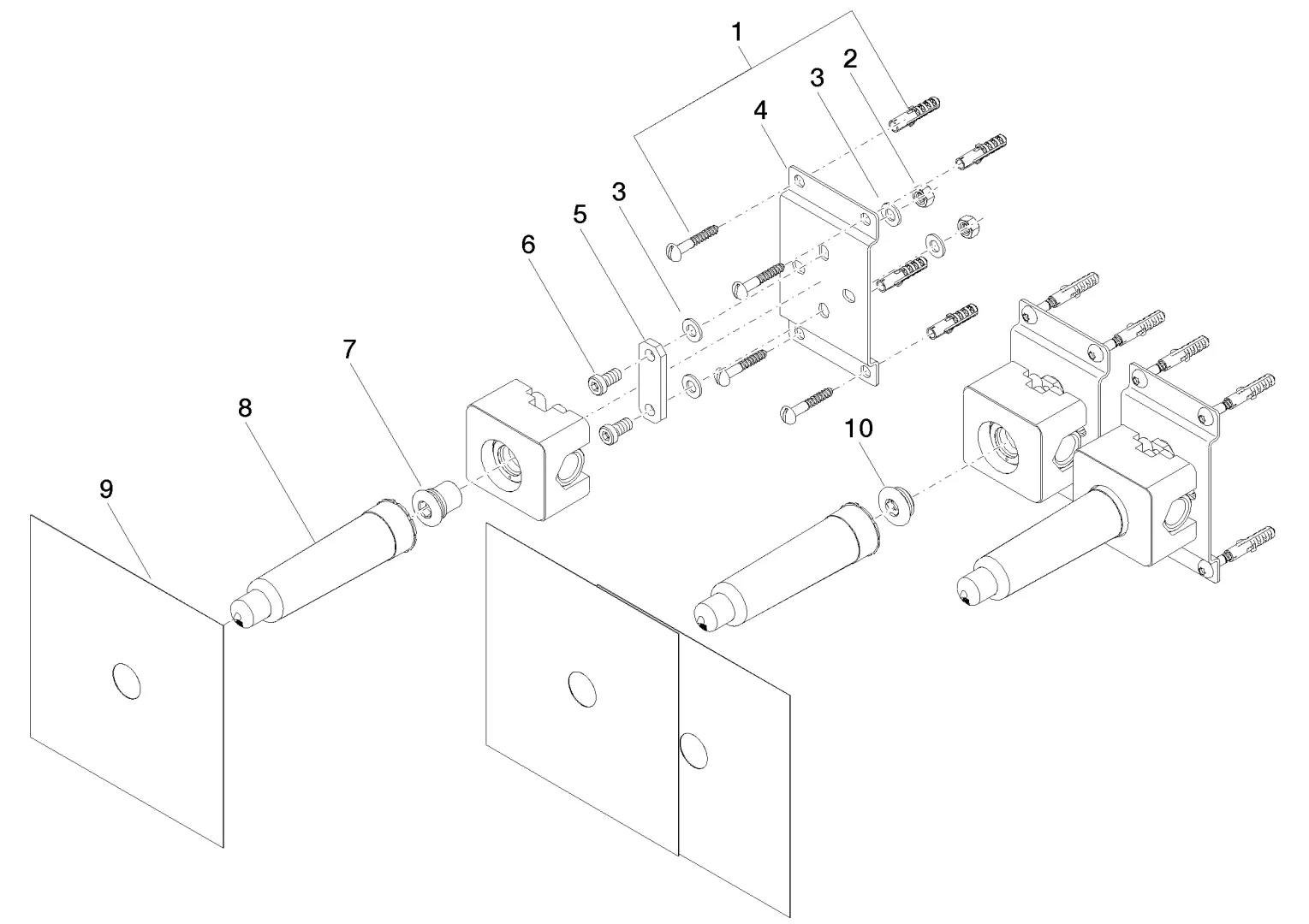 Dornbracht UP-Wandbatterie, variable Positionierung, DR-Messing, bleifrei, Anschluss ½″, 3x Verschlussstopfen ½″, 3x Rohbau-Schutzhauben Dornbracht UP-Wandbatterie, variable Positionierung, DR-Messing, bleifrei, Anschluss ½″, 3x Verschlussstopfen ½″, 3x Rohbau-Schutzhauben