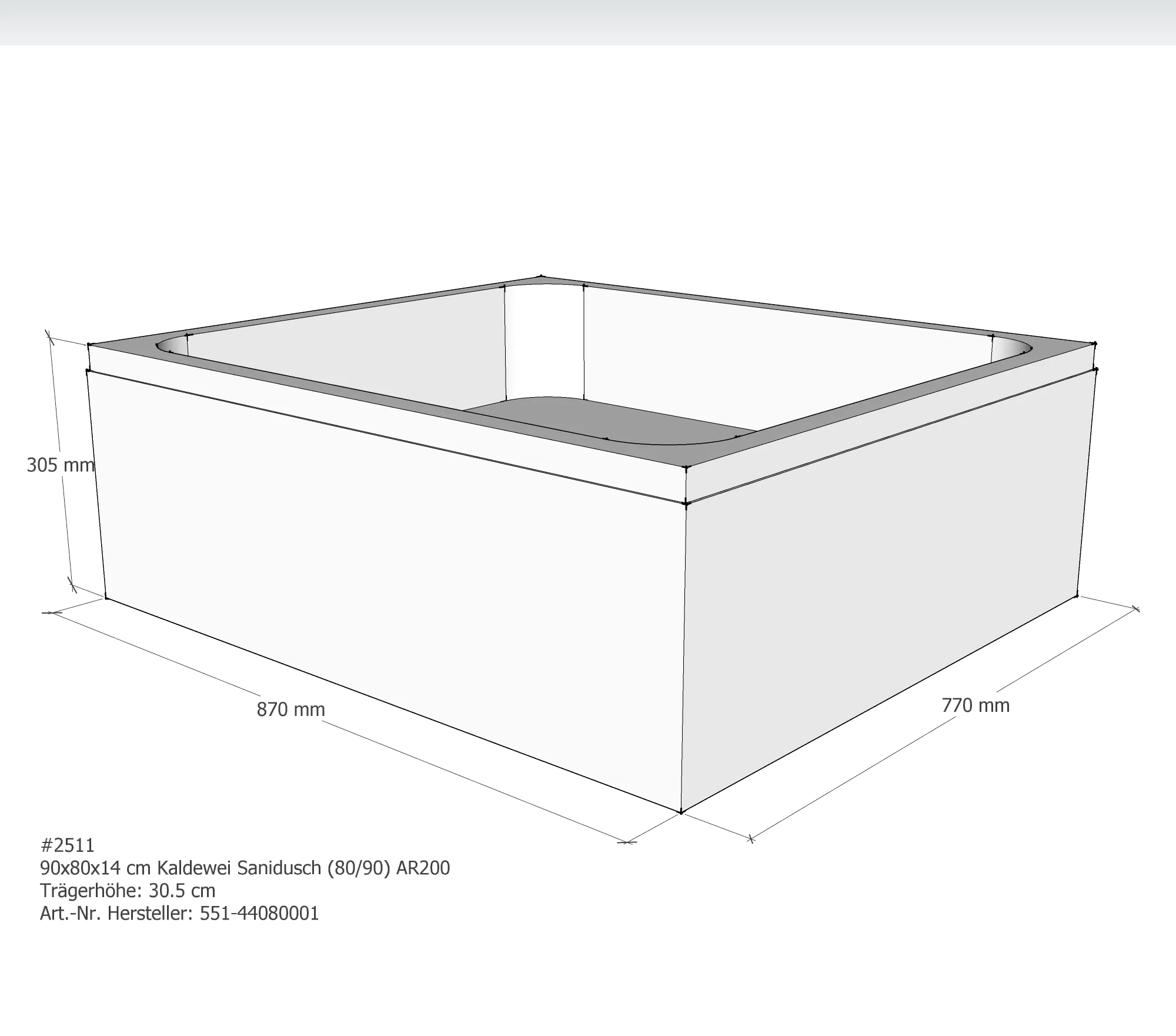 Duschwannenträger für Kaldewei Sanidusch 80 × 90 × 14 cm Breite: 90 cm / Länge: 80 cm