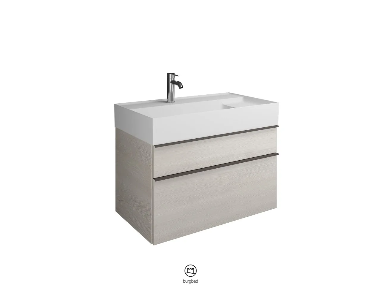 burgbad Yumo PG1 Mineralguss-Waschtisch inkl. WTU SFKN082, 470x815x610