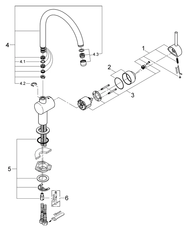 Einhand-Spültischbatterie Minta 32917, Einlochmontage, C-Auslauf, chrom