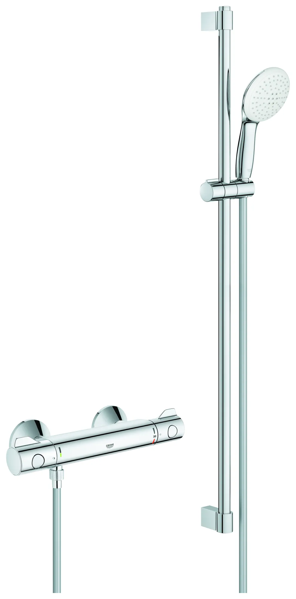 Thermostat-Brausebatterie Grohtherm 800 34566_2, mit Tempesta Brausestangenset 900mm, 2 Strahlarten: Rain/Jet, chrom Thermostat-Brausebatterie Grohtherm 800 34566_2, mit Tempesta Brausestangenset 900mm, 2 Strahlarten: Rain/Jet, chrom