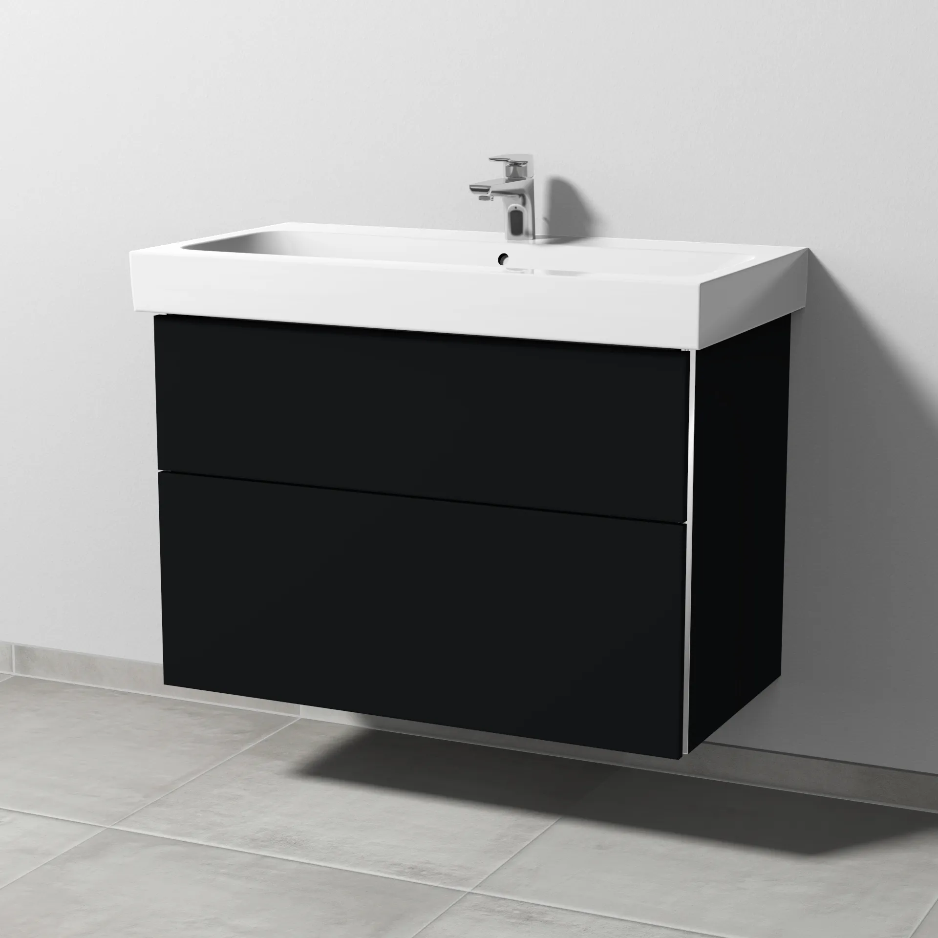 Sanipa Waschtischunterschrank „3way“ passend zu Keramik-Waschtische iCon von Geberit 850 × 593 × 462 mm in Schwarz (matt), Becken mittig