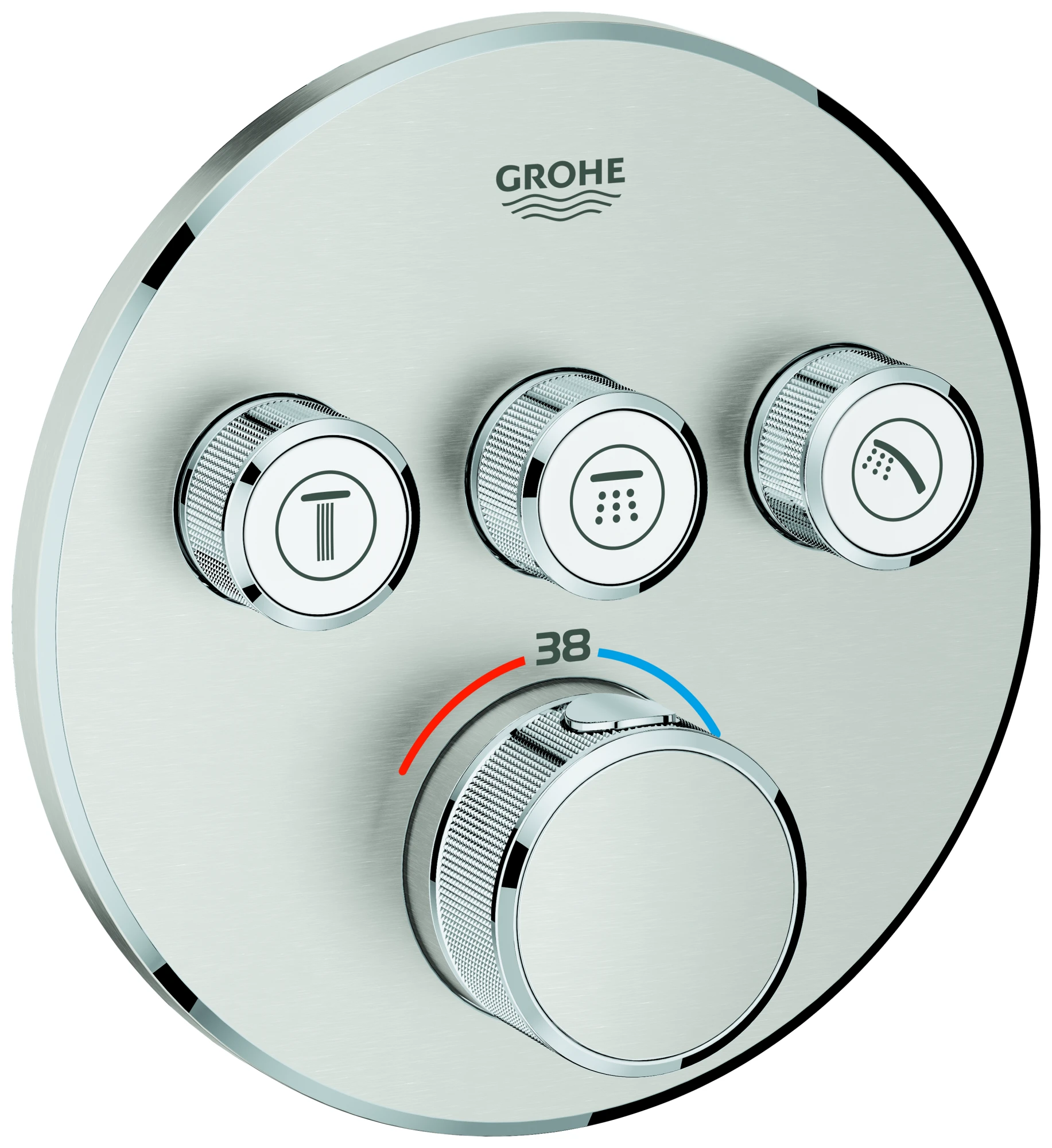 Thermostat Grohtherm SmartControl 29121, mit 3 Absperrventilen, Fertigmontageset für Rapido SmartBox, Wandrosette rund, chrom