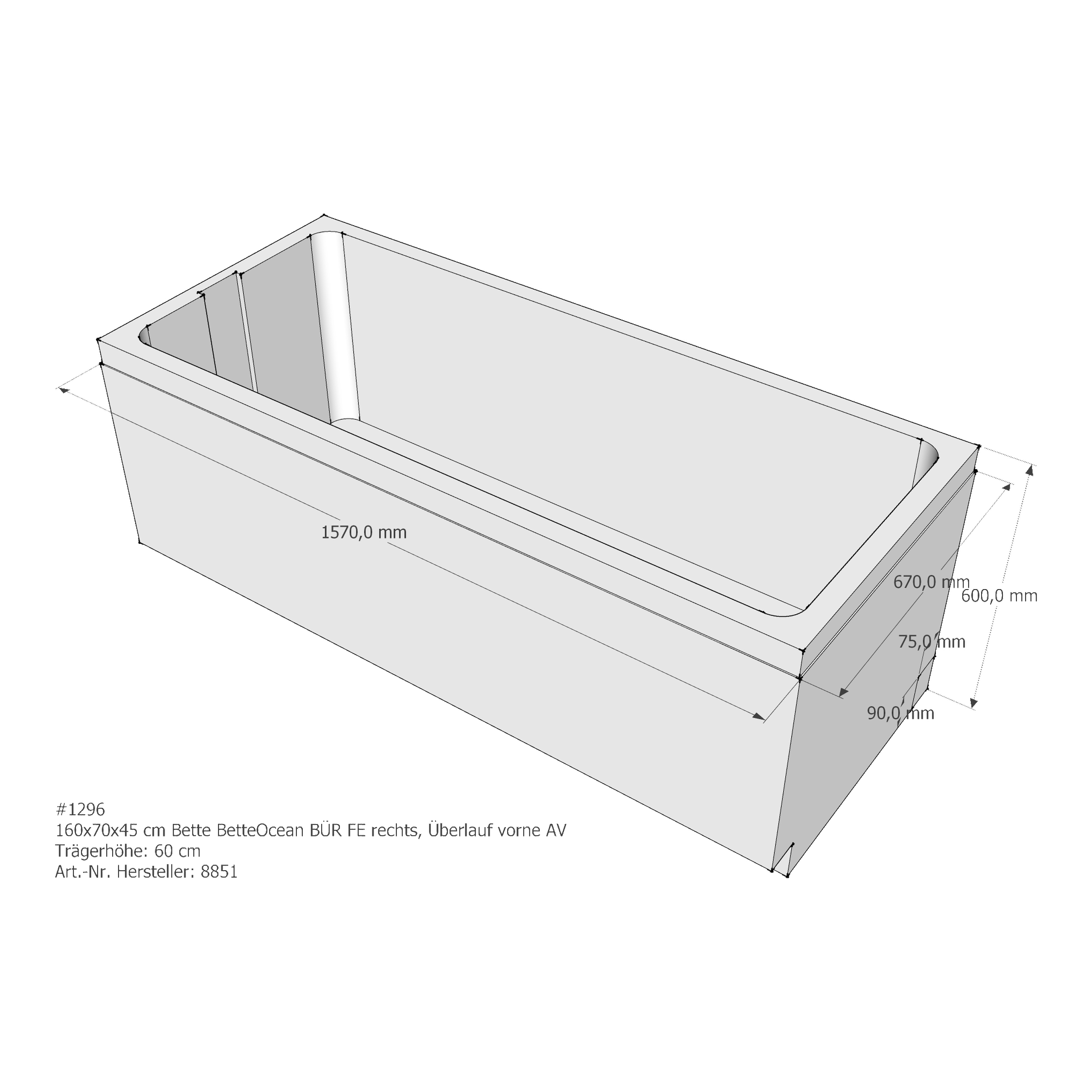 Badewannenträger für Bette BetteOcean 160 × 70 × 45 cm