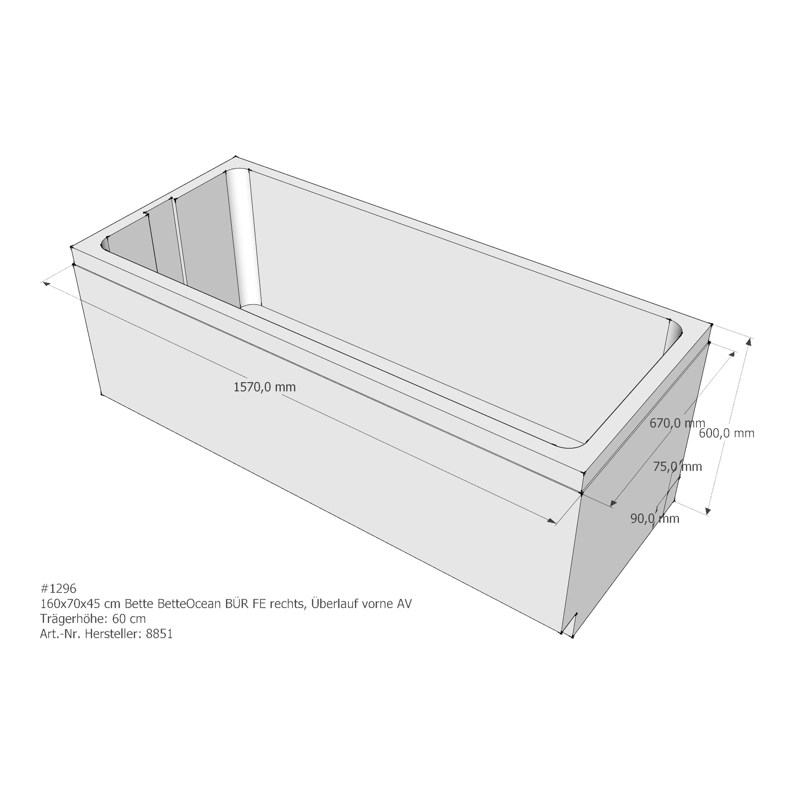 Badewannenträger für Bette Ocean 160 × 70 × 45 cm Ab- und Überlaufposition: vorn / Breite: 70 cm / Länge: 160 cm Badewannenträger für Bette Ocean 160 × 70 × 45 cm Ab- und Überlaufposition: vorn / Breite: 70 cm / Länge: 160 cm