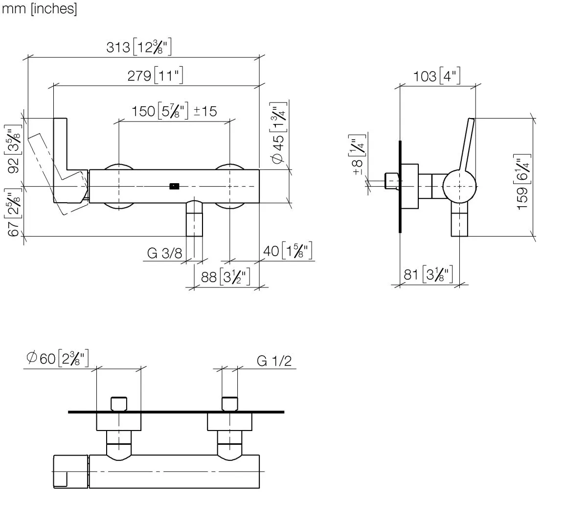 Dornbracht IMO Brause-Einhandbatterie für Wandmontage, Gold gebürstet PVD, Brauseabgang 3/8", Anschluss 1/2", Stichmaß 150 mm ± 15 mm