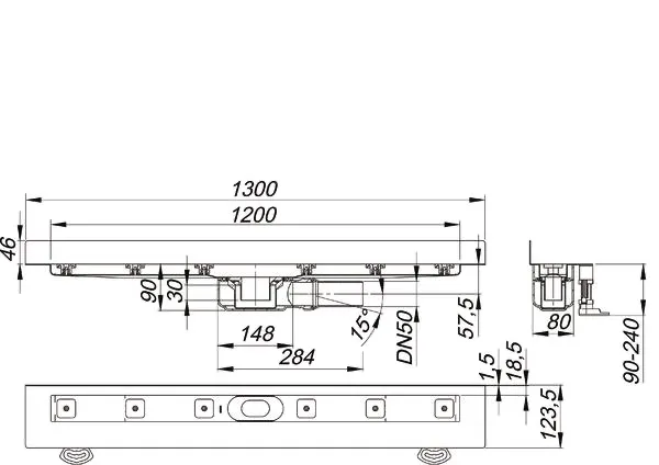 Duschrinne CeraLine PLAN W 1200 mm, DN 50
