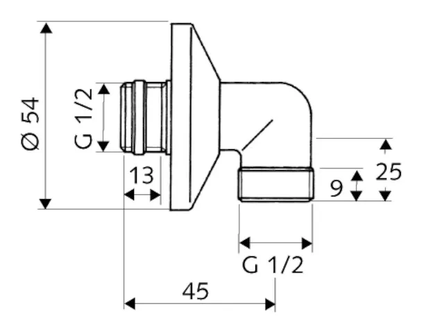 Wandanschlussbogen, Schubrosette Ø 54 mm, DN 15 G 1/2 AG mit ASAG easy, DN 15 G 1/2 AG, chrom