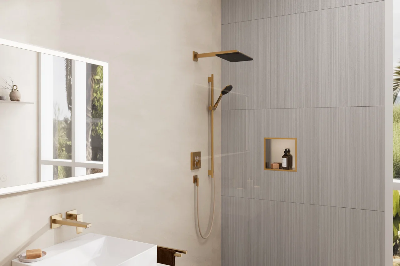 Hansgrohe XtraStoris Individual Wandnische Edelstahl gebürstet Brushed Bronze 300x300x100 mm Einbautiefe 100 mm Hansgrohe XtraStoris Individual Wandnische Edelstahl gebürstet Brushed Bronze 300x300x100 mm Einbautiefe 100 mm