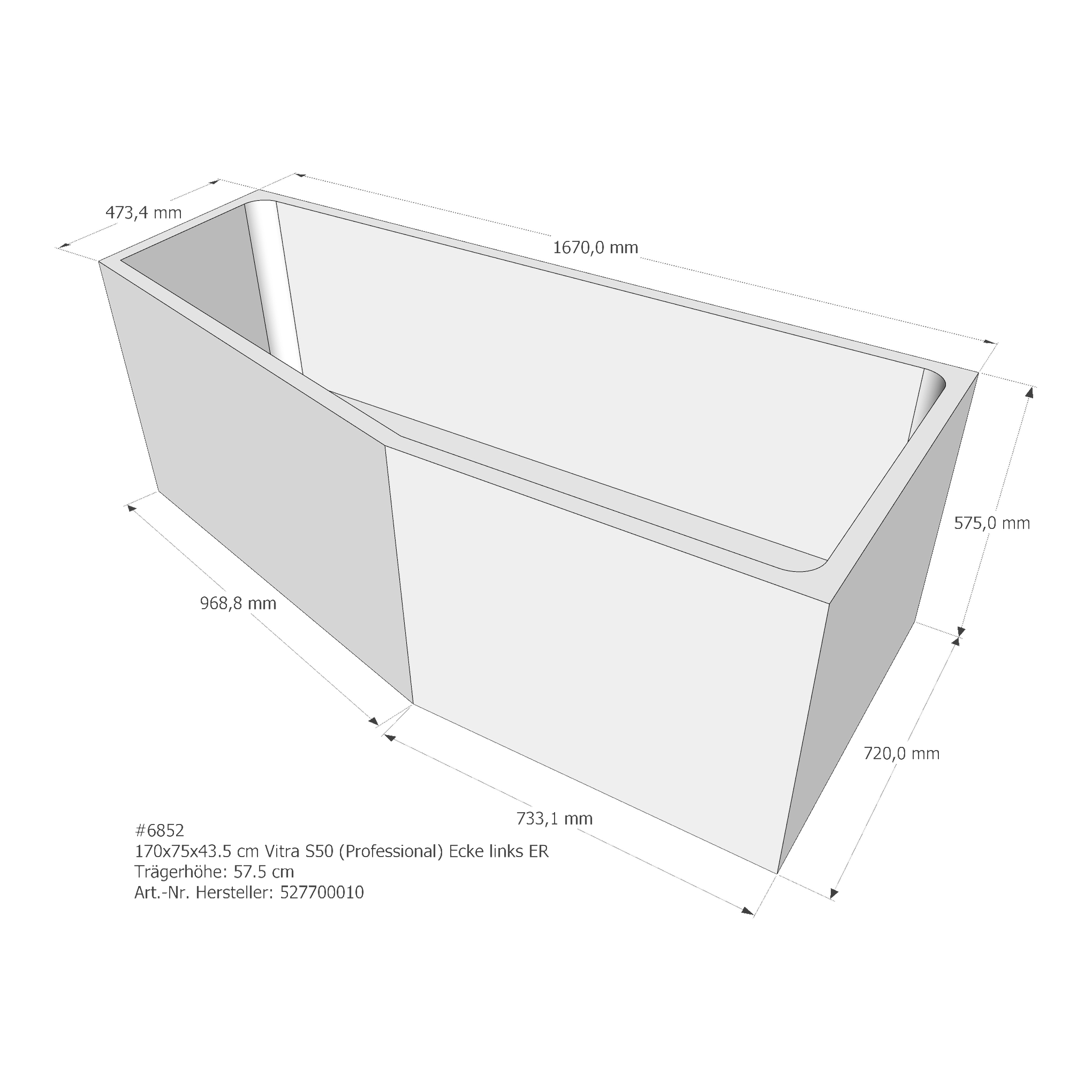 Badewannenträger für VitrA Integra (S50 Raumsparwanne) Ecke links AF ER AF270 links 170 × 75 × 43,5 cm