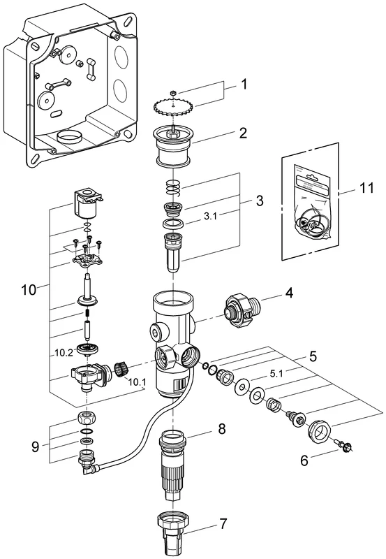 Druckspüler für WC 37048, Wandeinbau, DN 20, mit Anschluss für Magnetventil Druckspüler für WC 37048, Wandeinbau, DN 20, mit Anschluss für Magnetventil