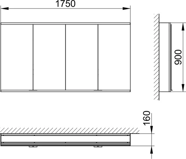 Royal Modular 2.0 800411011100000 Spiegelschrank, beleuchtet Wandvorbau, ohne Steckdose 1750 × 900 × 160 mm silber eloxiert