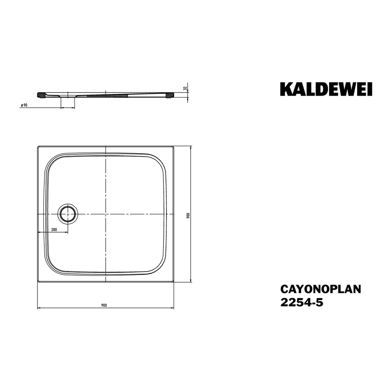 Kaldewei quadrat Duschwanne „Cayonoplan“ 90 × 90 cm in schwarz matt