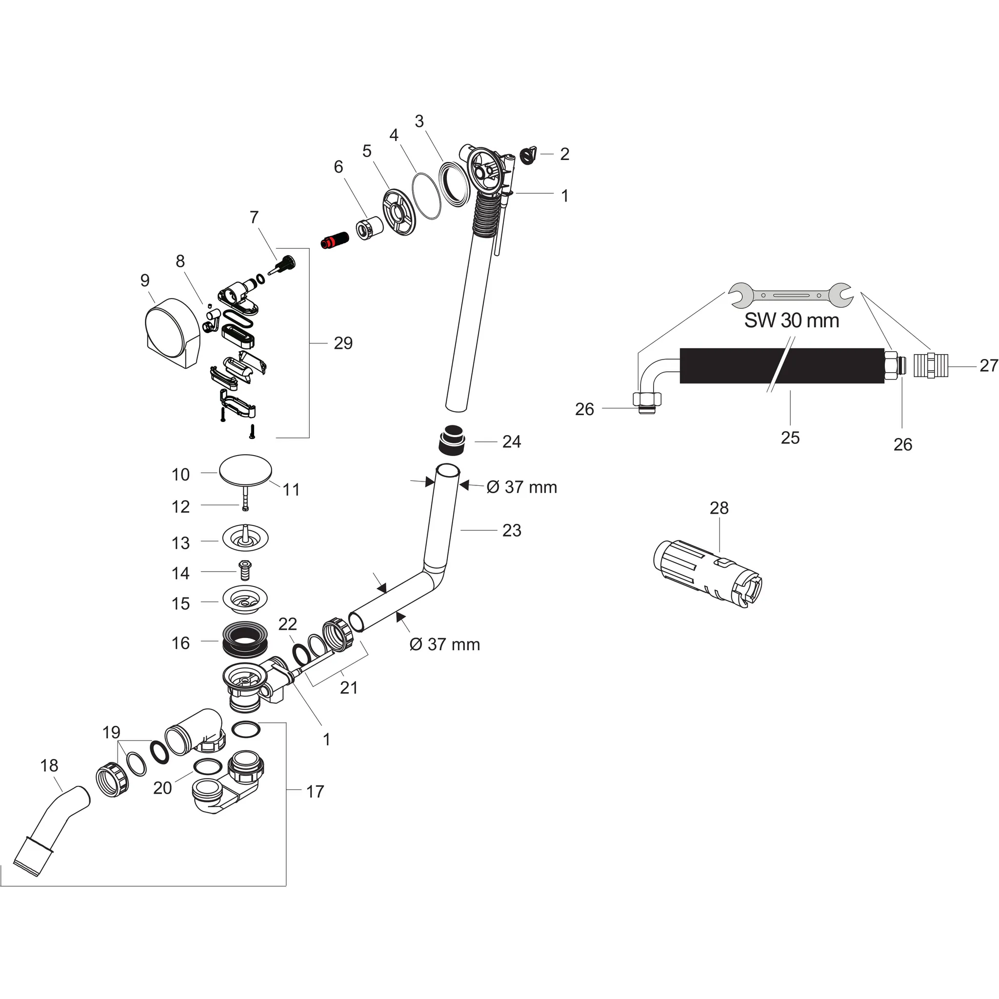 Ein-, Ab- und Überlaufgarnitur Exafill S Komplettset f.Normalwa.chrom Ein-, Ab- und Überlaufgarnitur Exafill S Komplettset f.Normalwa.chrom