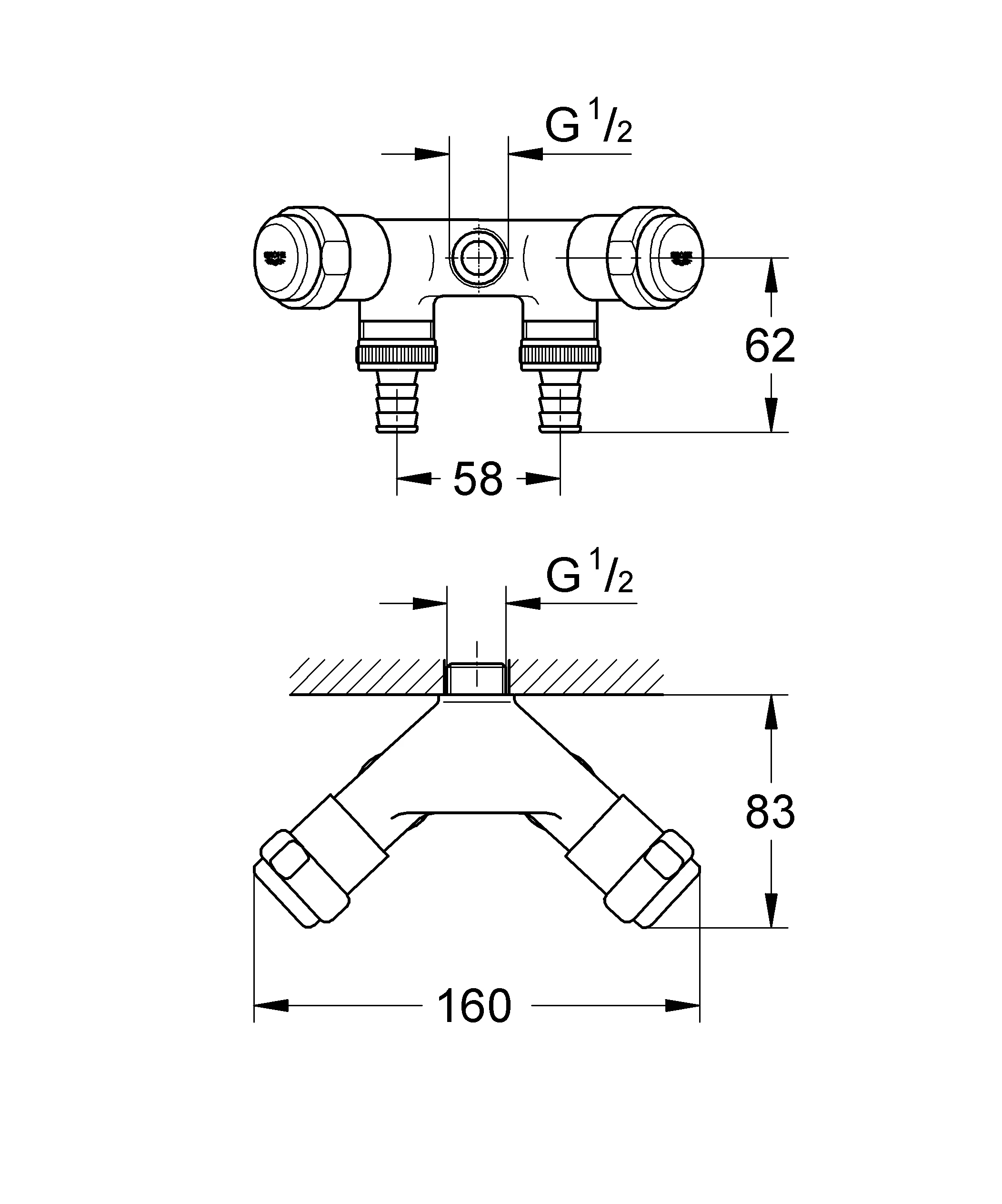 Original WAS Doppelventil Einfach 41020, DN 15, Wandmontage, Innengewinde 1/2'', Fettkammer-Oberteil 1/2'' für den absperrbaren Schlauchanschluss, eigensicher, chrom