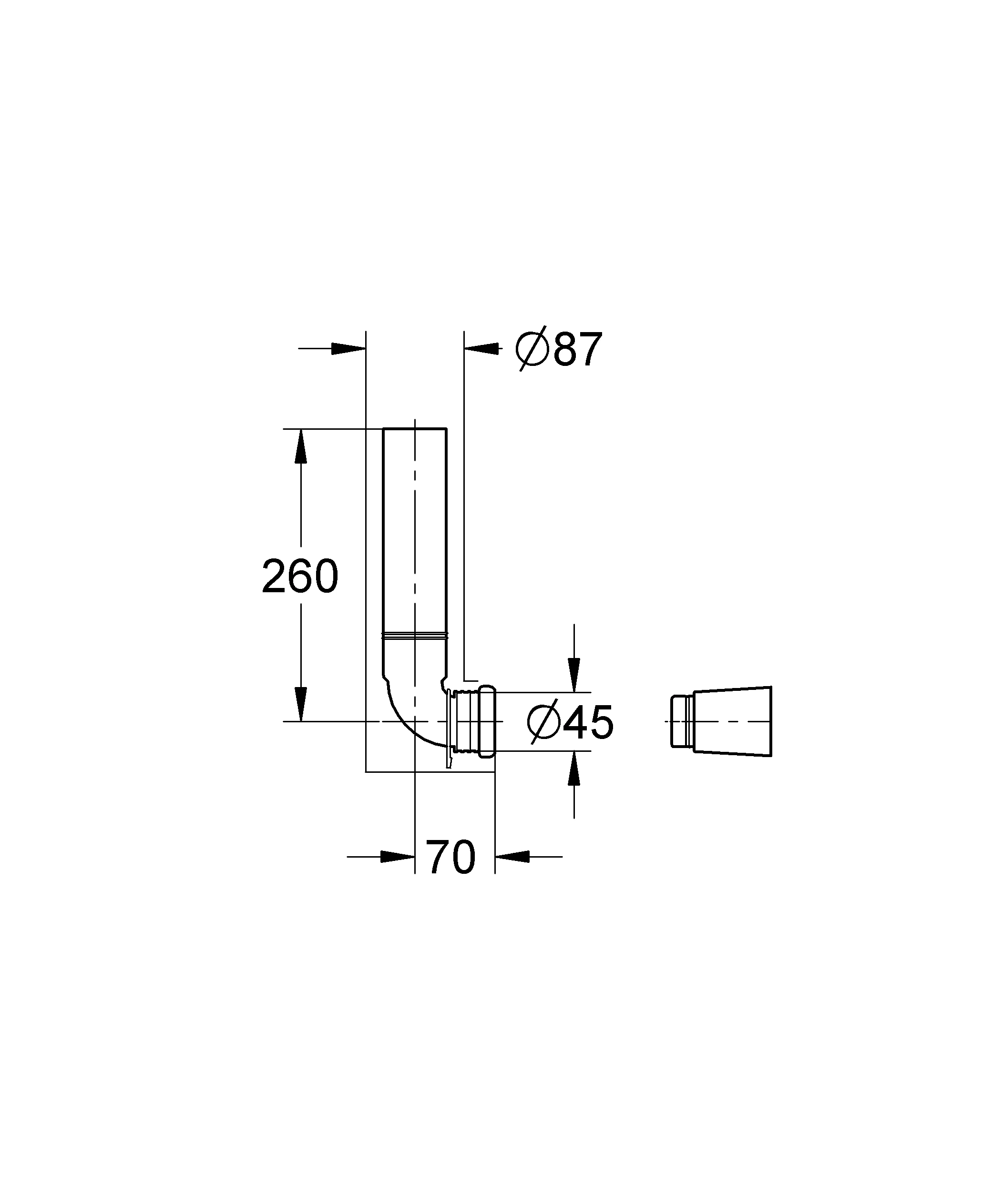 Wandeinbau-Spülrohr 43908, für aufgesetzte Keramik-Spülkästen, mit Füllventil, Servo-Ablaufventil, 280 mm lang