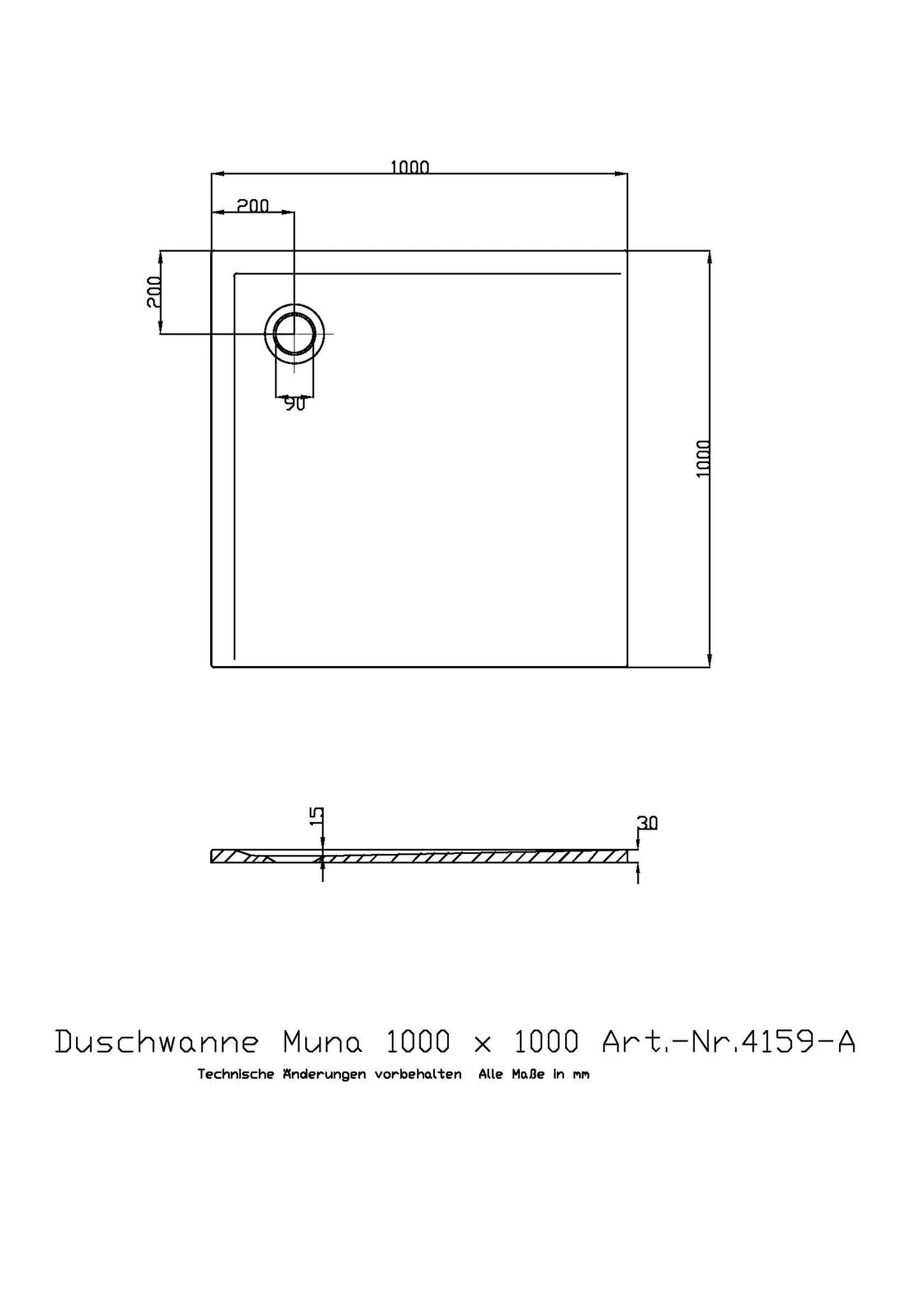 Duschwanne „Muna“ Quadrat 100 × 100 cm in Weiß