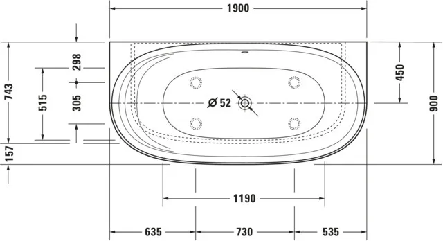 Duravit Whirlwanne „Cape Cod“ vorwand oval 190 × 90 cm, mittig