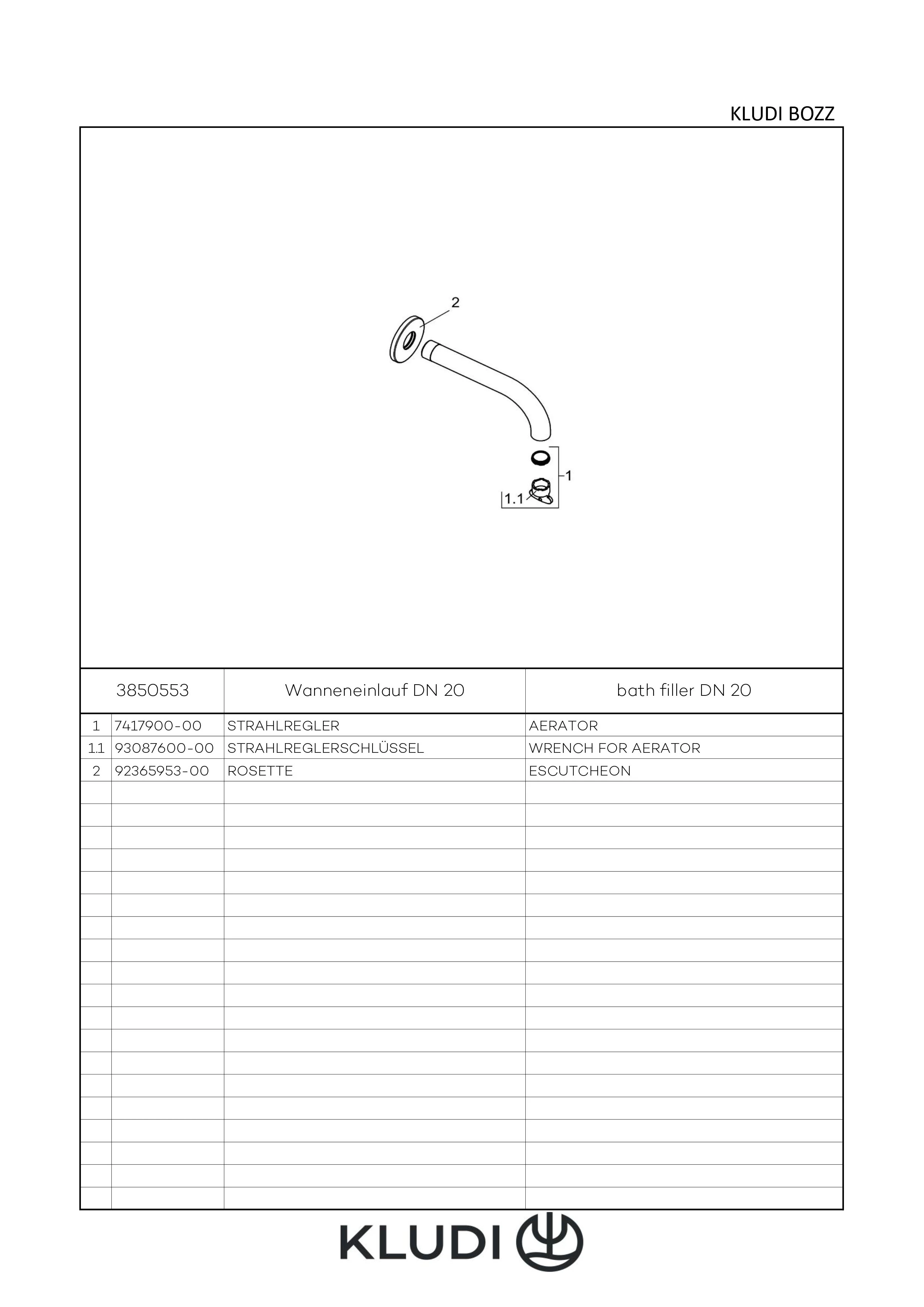 BOZZ Wanneneinlauf DN20 Ausladung 160 mm chrom