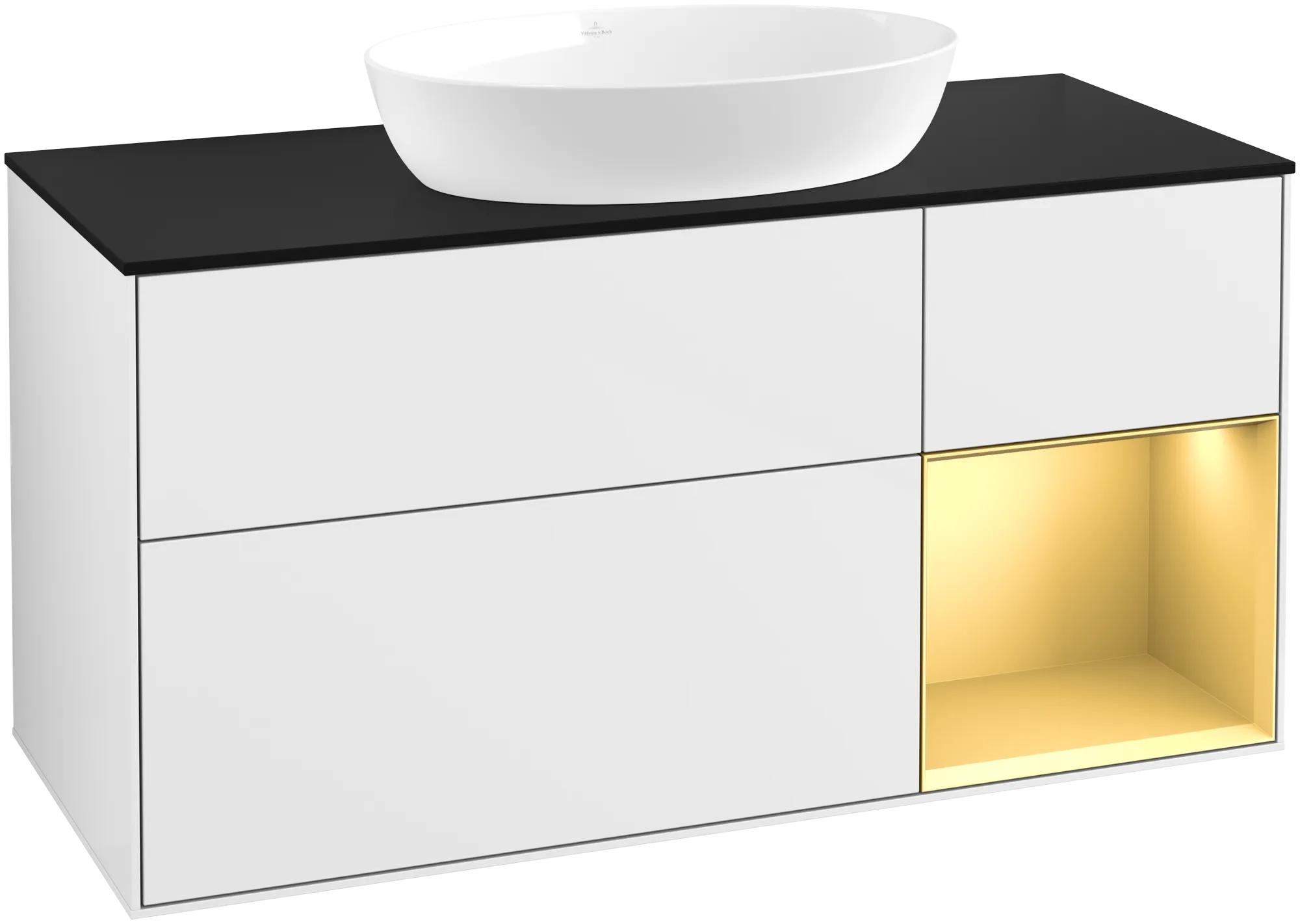 Villeroy & Boch Finion FA7 Waschbeckenunterschrank Glossy White Lacquer / Gold Matt Lacquer / Glass Black Matt
