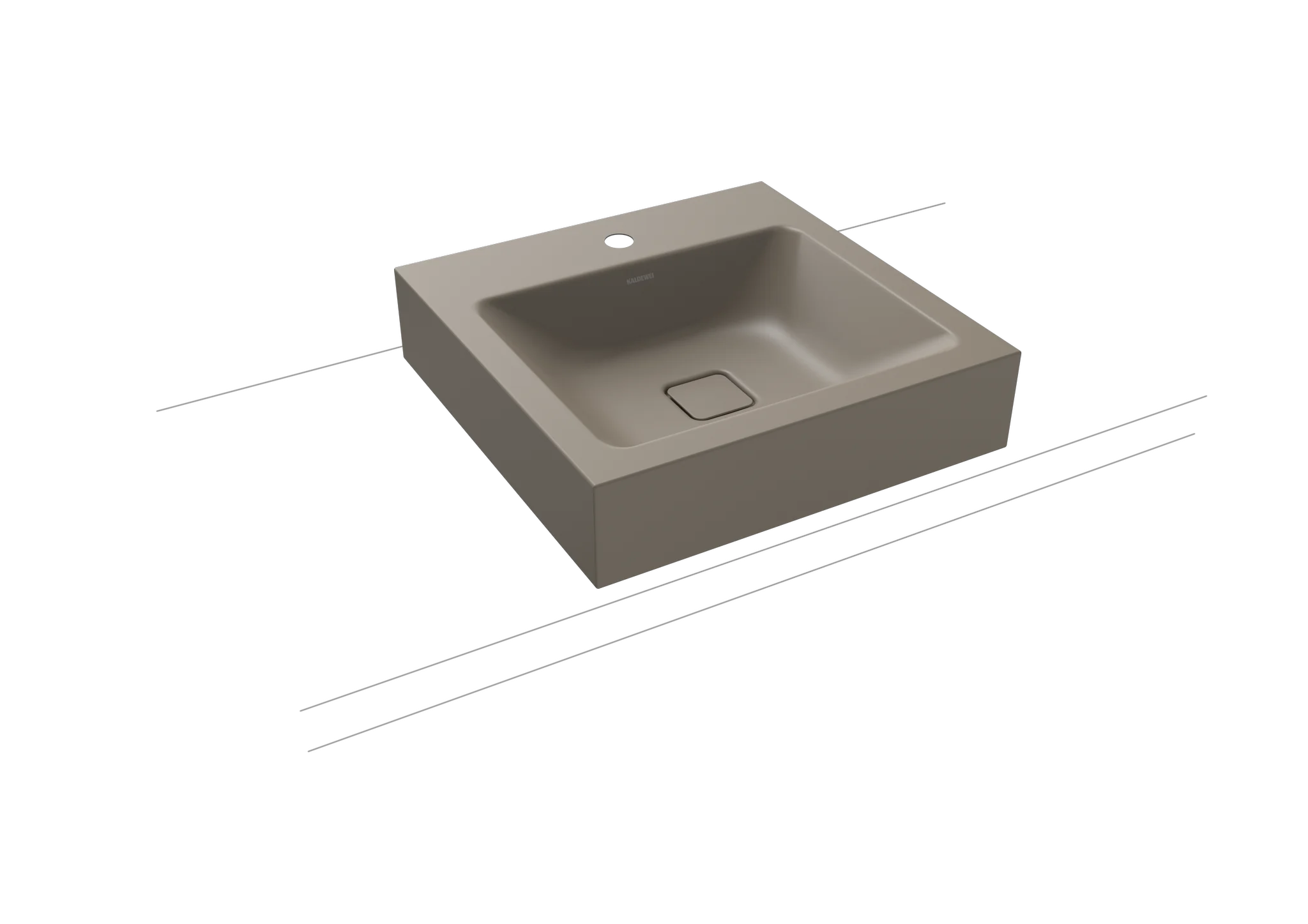 Aufsatzwaschtisch „Cono“ 50 × 50 cm, mittig, ohne Überlauf, mit Hahnlochbohrung in warm grey 60 mit Perl-Effekt