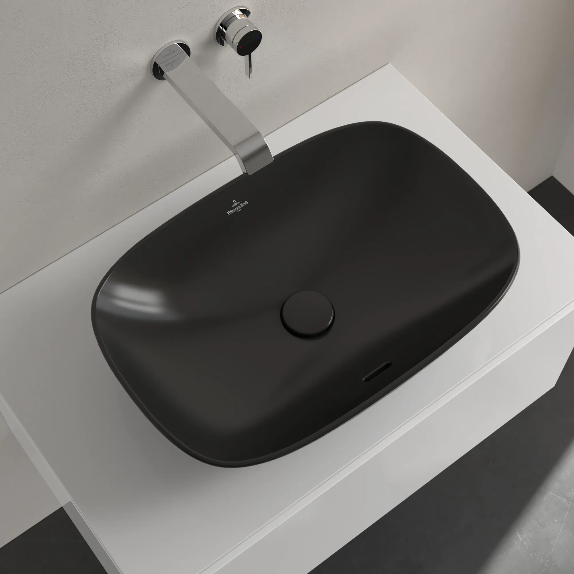 Villeroy & Boch Aufsatzwaschbecken Loop & Friends Pure Black CeramicPlus, 120 x 560 x 380 mm, TitanCeram, matt, mit Überlauf