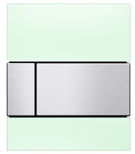 TECEsquare Urinal-Betätigungsplatte mit Kartusche Glas mintgrün, Taste Edelstahloptik gebürstet (mit Anti-Fingerprint)