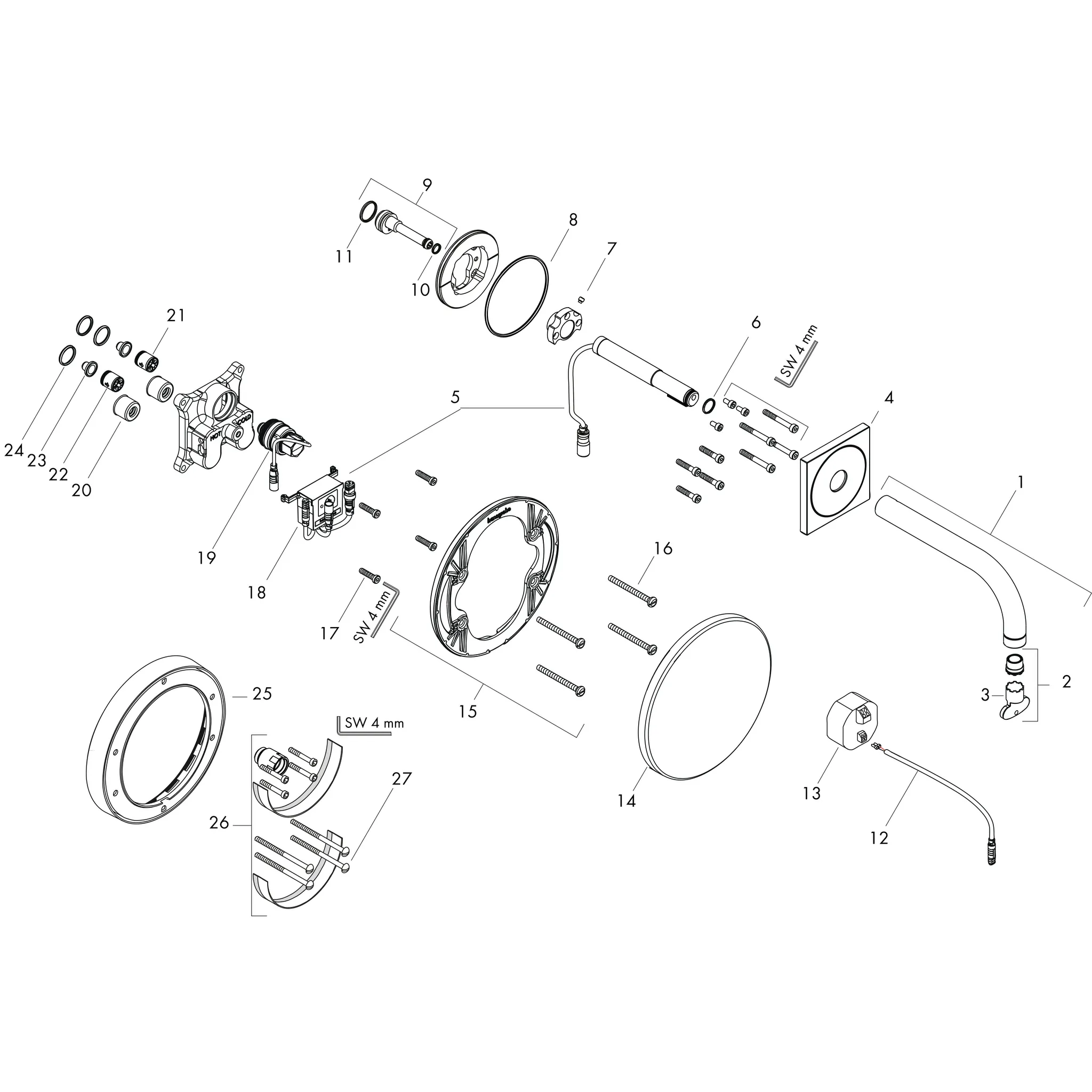 Waschtischmischer Unterputz Axor Uno 2 Elektronik langer Auslauf chrom